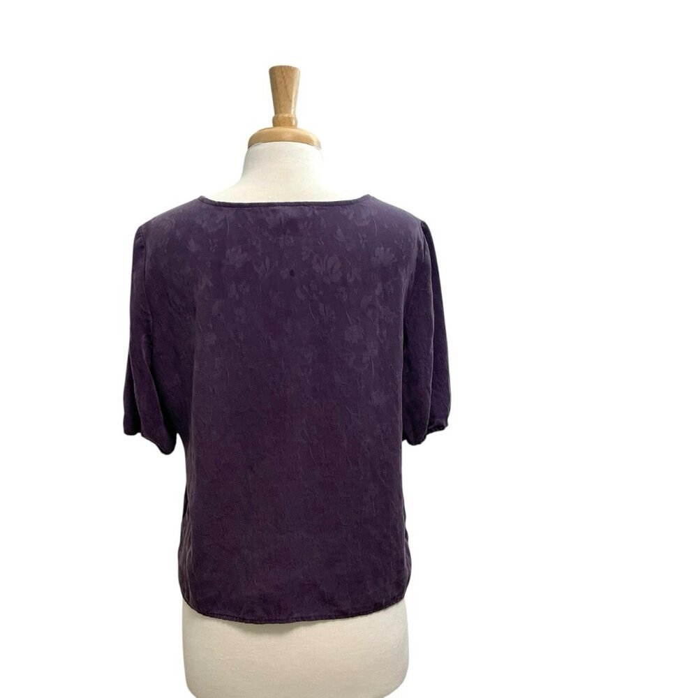 AMOUR VERT Floral V-Neck Blouse Top Tencel Romantic Feminine Purple size Large - Picture 4 of 6